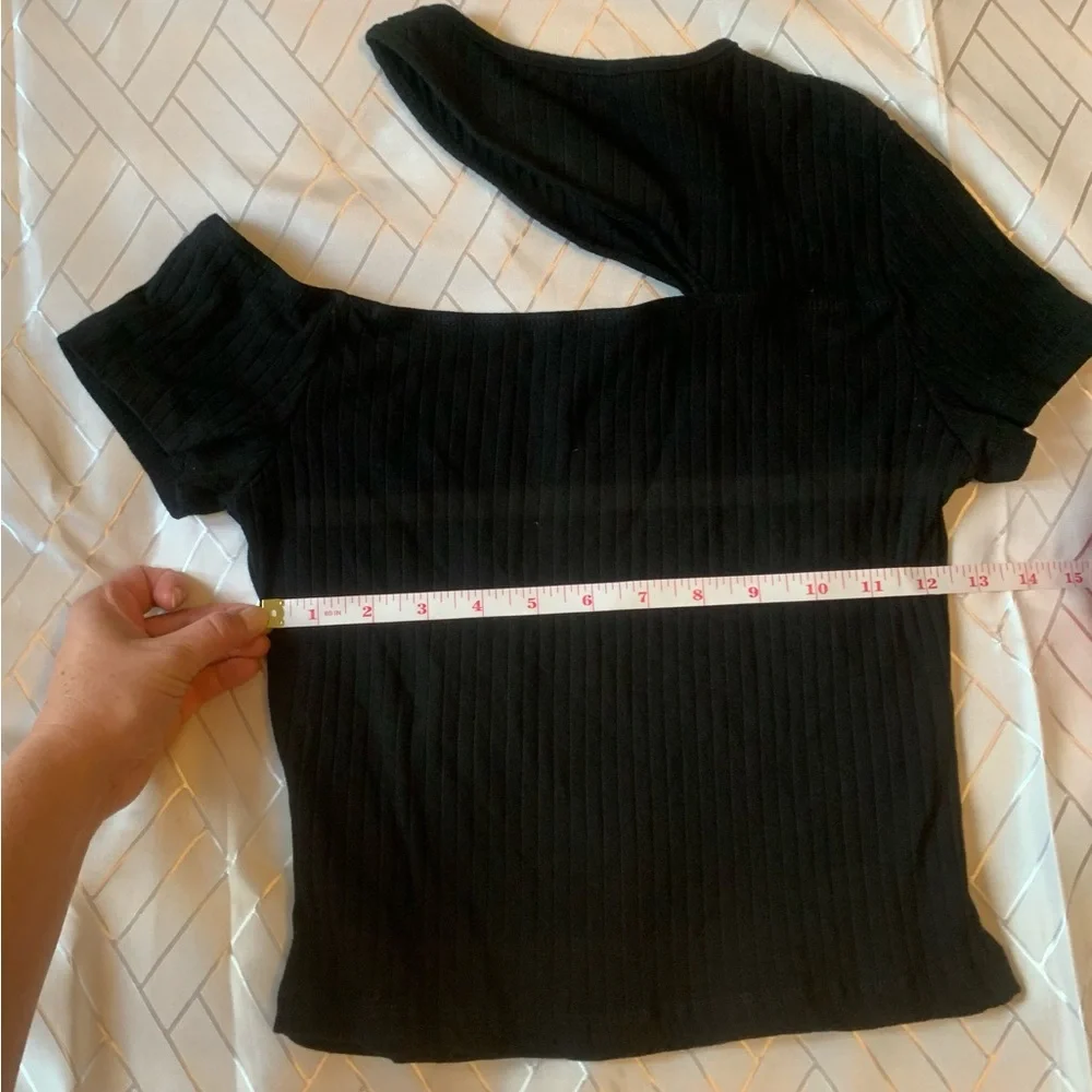 NWOT Asymmetrical cutout crop top festival party stretchy Shein ribbed top - Picture 7 of 9